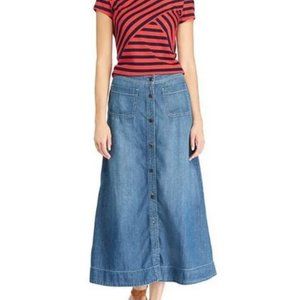 Ralph Lauren Chaps Blue Jean A-Line Button Down Maxi Skirt Size:4 $128